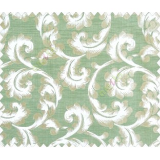 Traditional ivory large scroll floral self design beige aqua blue green silver main curtain